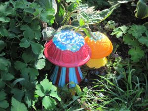 Painted Glass Beaded Mushrooms for the Garden