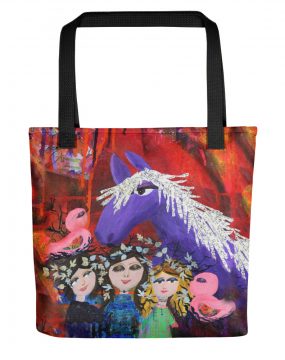 Purple Pony With Girls Tote Bag