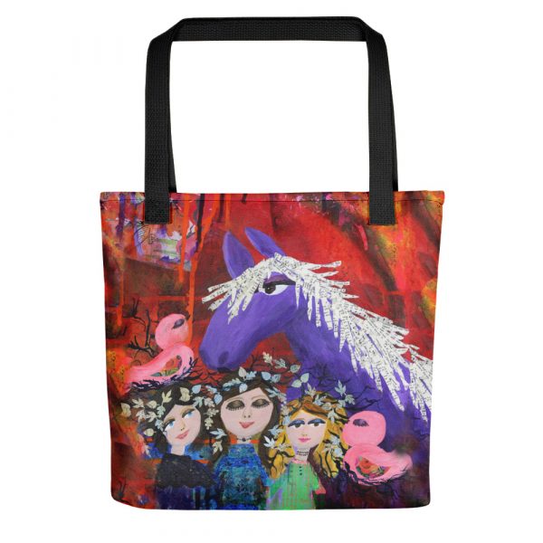 Purple Pony With Girls Tote Bag