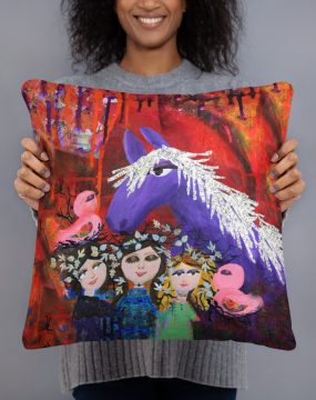 Purple Pony With Girls Pillow