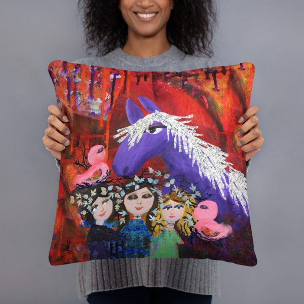 Purple Pony With Girls Pillow