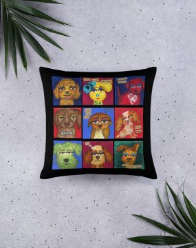 All the Doggies (With Black Background) Pillow