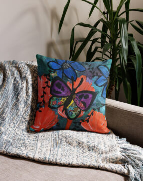 Purple Butterfly Orange Flower Pillow