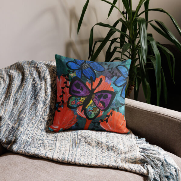 Purple Butterfly Orange Flower Pillow