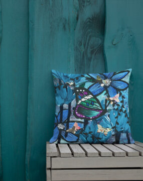 Green and Blue Butterfly Pillow