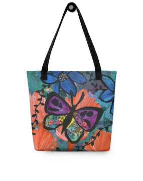 Purple Butterfly Orange Flower Tote