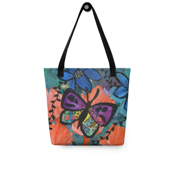 Purple Butterfly Orange Flower Tote