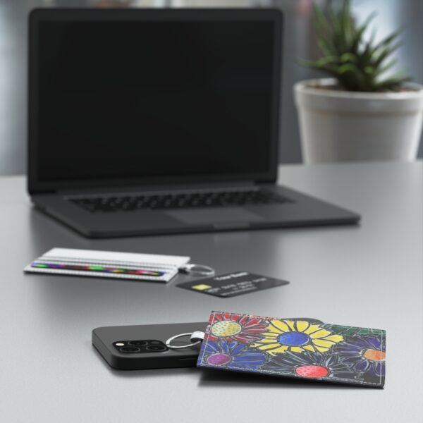 Rainbow Sunflowers Leather Card Holder - Image 5