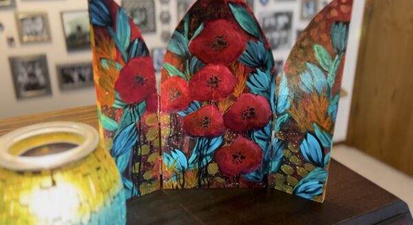 **SOLD** Red Flowers (Original Painting on a Triptych)